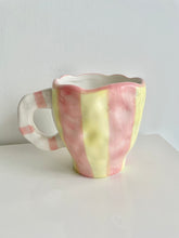 Load image into Gallery viewer, Handmade Pink and Yellow Stripe Ceramic Cup
