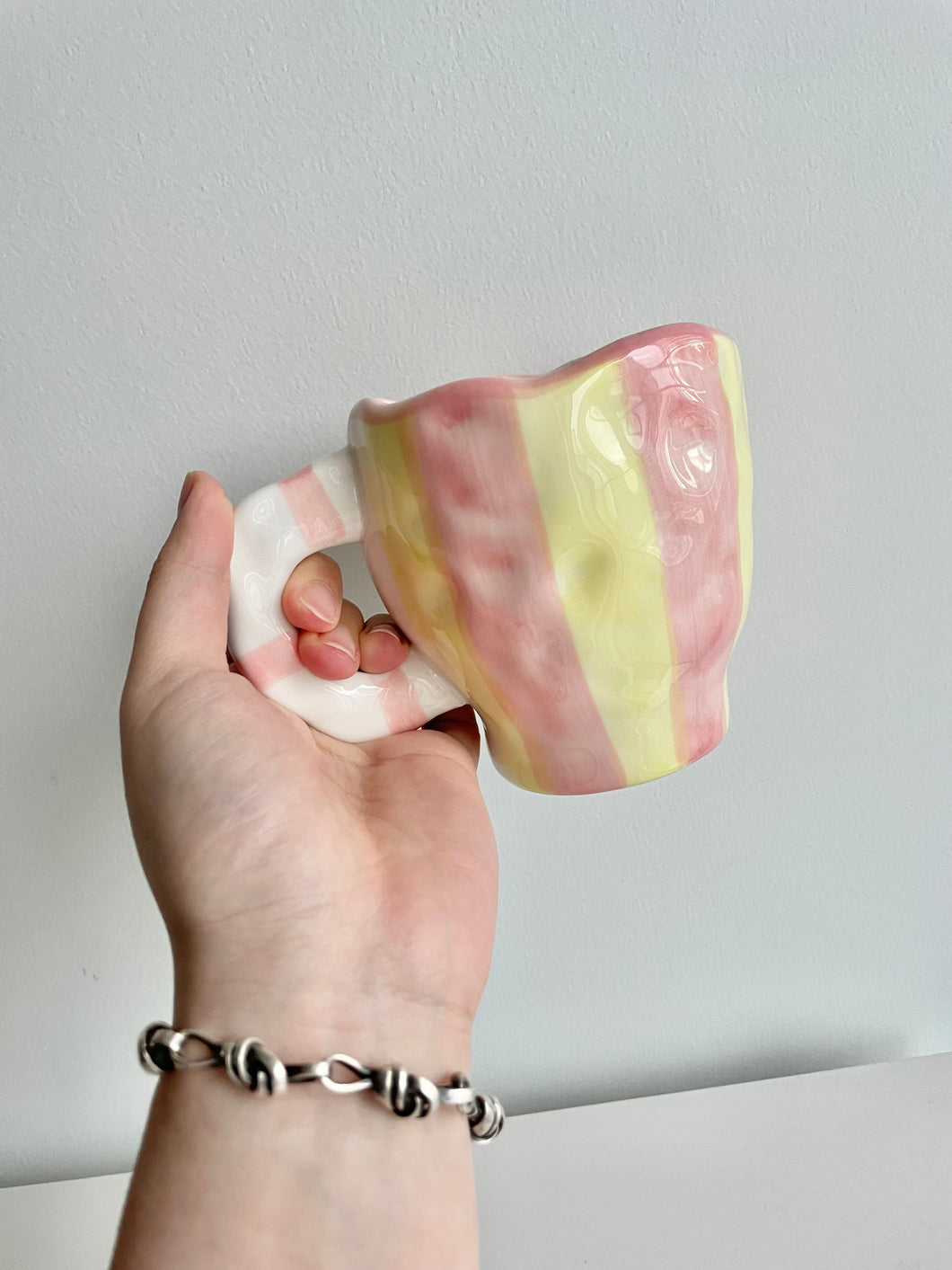 Handmade Pink and Yellow Stripe Ceramic Cup